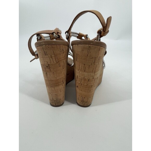 Coach Georgiana Womens Wedge Sandal Metallic Strappy Leather Platform Cork 6.5 - Picture 8 of 14
